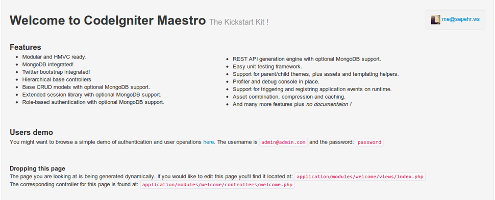 CodeIgniter Maestro Welcome