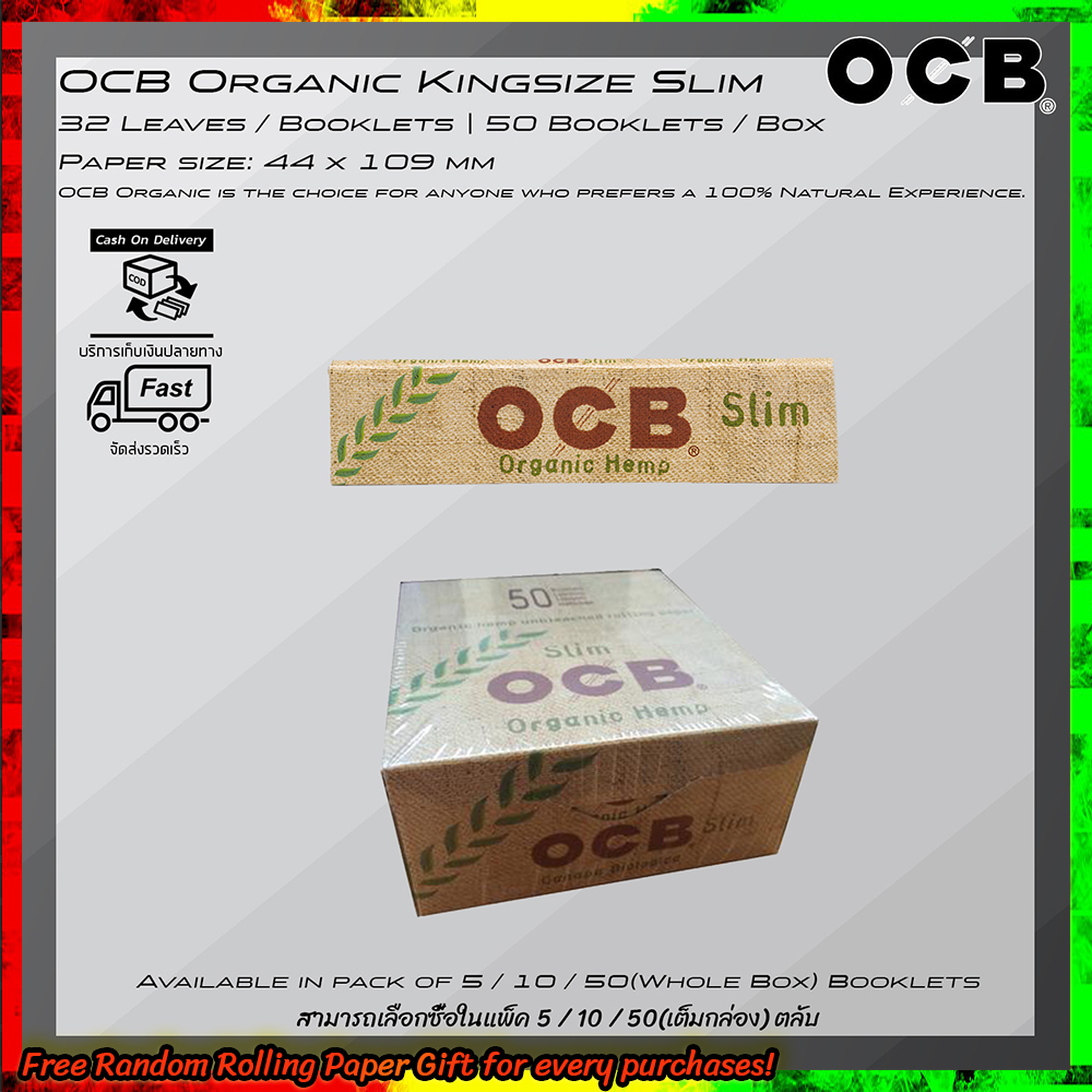 OCB Organic Hemp Kingsize Slim 32 Leaves x 50 Booklets The definition of purity. An organic unbleached paper, the most natural experience you’ve ever had in Packs of 5 / 10 / 50 Booklets จัดส่งรวดเร็วจากกทม.