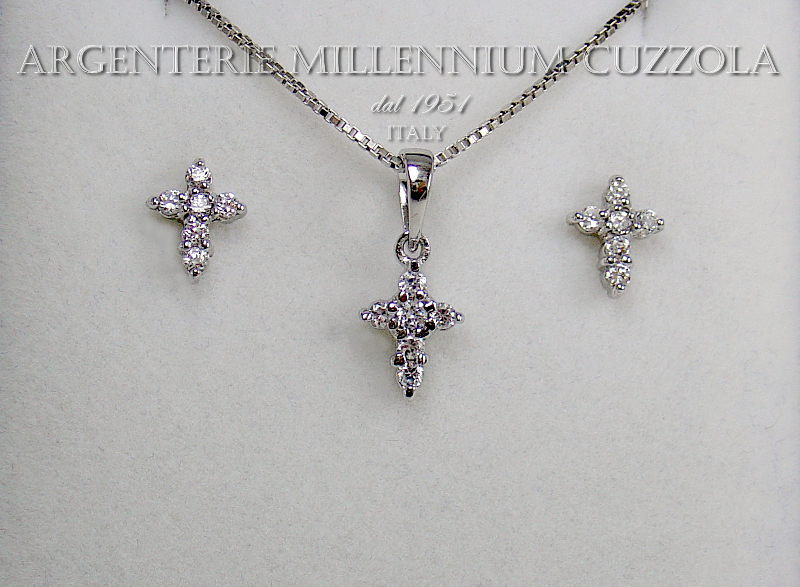 Ciondolo Croce con Zirconi Bianchi in ARGENTO 925 Galvanica Oro