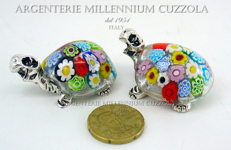 BOMBONIERA TARTARUGA VETRO MURANO MURRINA ARGENTO SILVER TURTLE PORTA