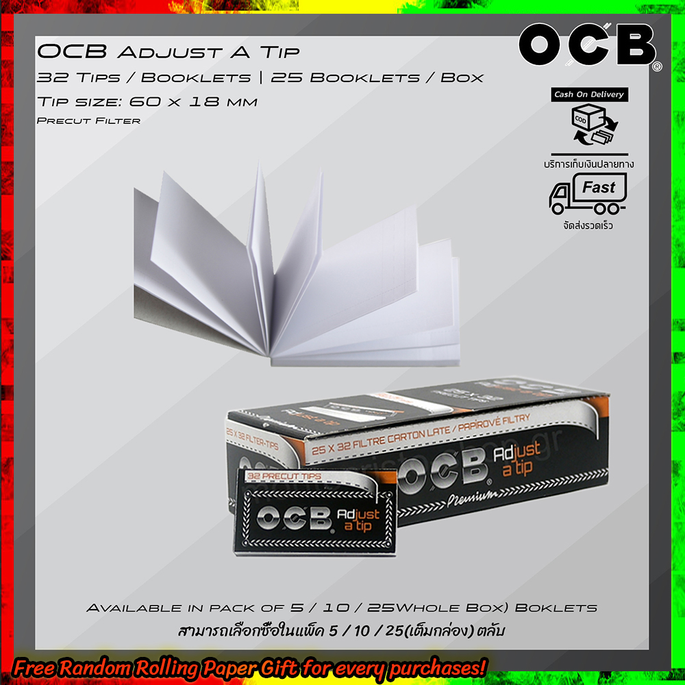OCB Adjust a Tips 32 Leaves x 25 Booklets Precut Tips Premium Filter in Pack of 5 / 10 / 25 Booklet จัดส่งรวดเร็วจากกทม.