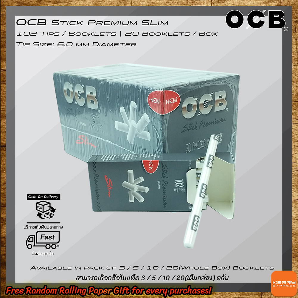 OCB Stick Premium 6mm Premium Slim 102 Filter Tips x 20 Booklets in Pack of 3 / 5 / 10 / 20 Booklets จัดส่งรวดเร็วโดย KERRY