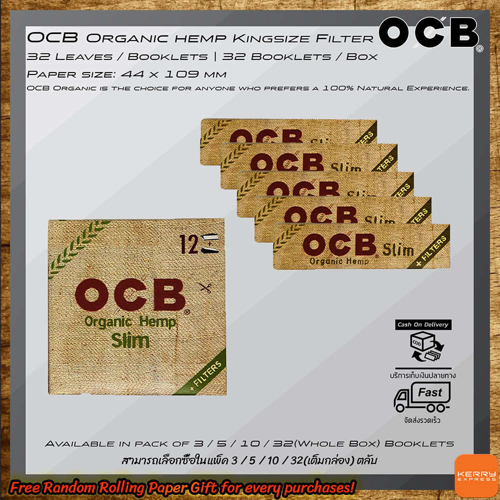 OCB Organic Hemp Kingsize Slim with Filter Tips 32 Leaves x 32 Booklets The definition of purity. An organic unbleached paper, the most natural experience you’ve ever had in Pack of 3 / 5 / 10 / 32 Booklets จัดส่งรวดเร็วโดย KERRY