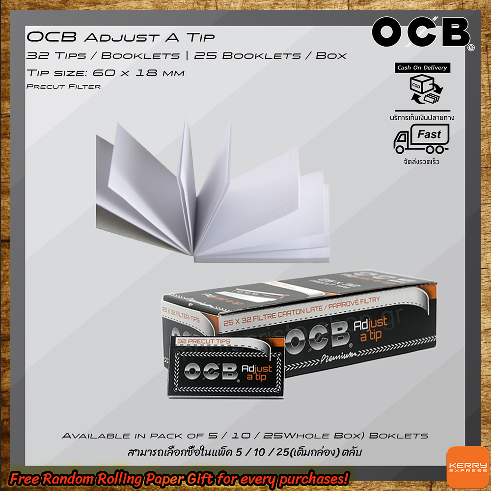 OCB Adjust a Tips 32 Leaves x 25 Booklets Precut Tips Premium Filter in Pack of 5 / 10 / 25 Booklet จัดส่งรวดเร็วโดย KERRY